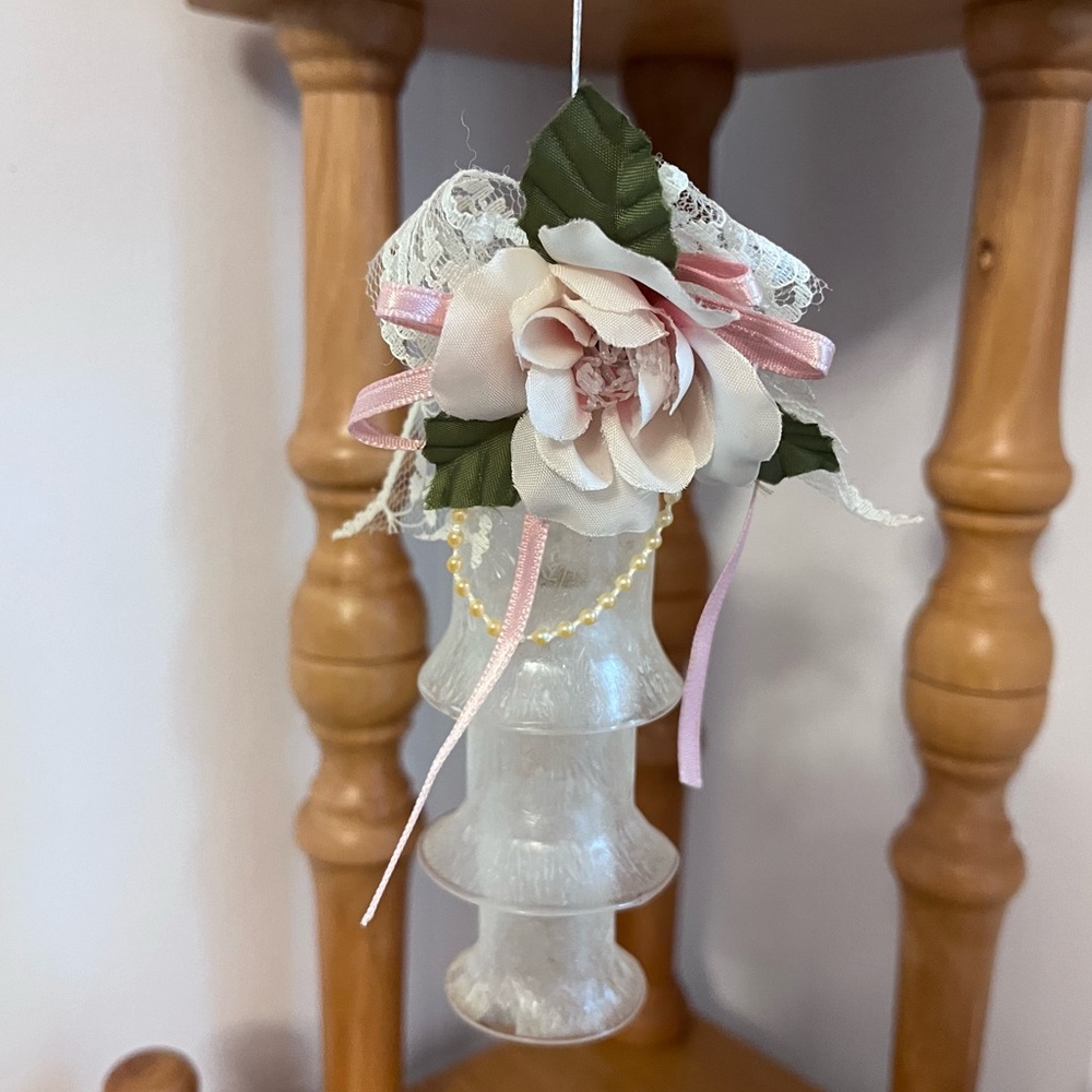 Vintage 3 Tier Glass Bell Ornament Flower Floral Nesting Frosted Christmas Retro